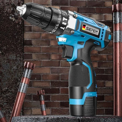 12V dual-speed impact pistol drill electric screwdriver with 35Nm torque, measuring 20cm long