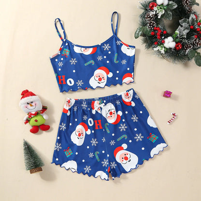 Christmas women's milk silk pajamas two-piece set with festive designs