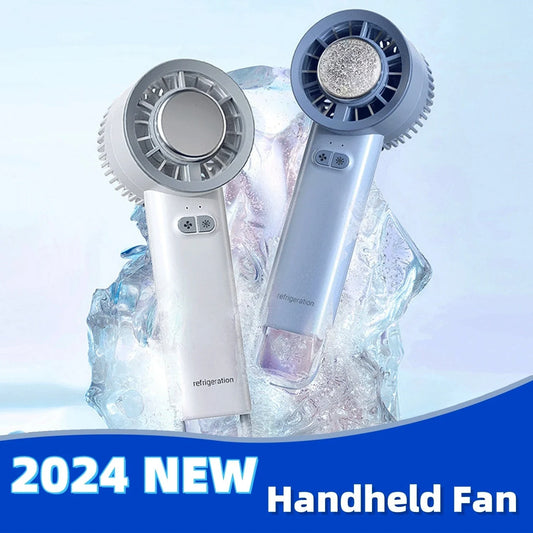 Powerful handheld turbo fan with ice-cooling technology for portable, refreshing airflow anytime