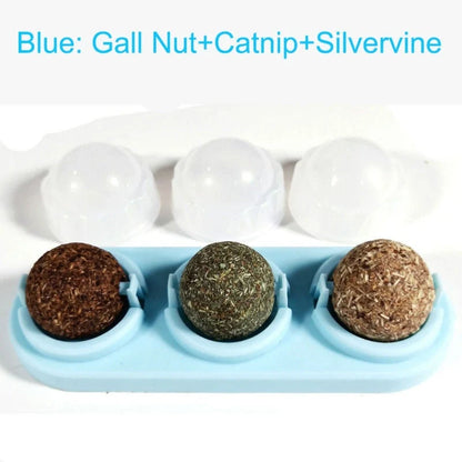 Self-adhesive rotated catnip lick ball for cats, natural play stimulation