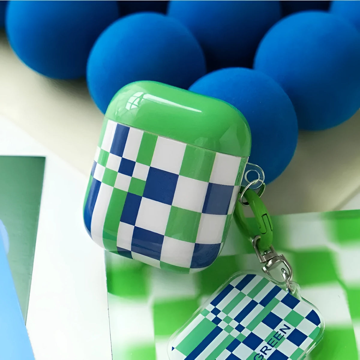 Green grid soft TPU earphone cover for Apple AirPods 1, 2 and AirPods Pro