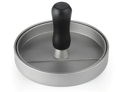 Aluminium burger press with base and handled plate for 1cm thick patties