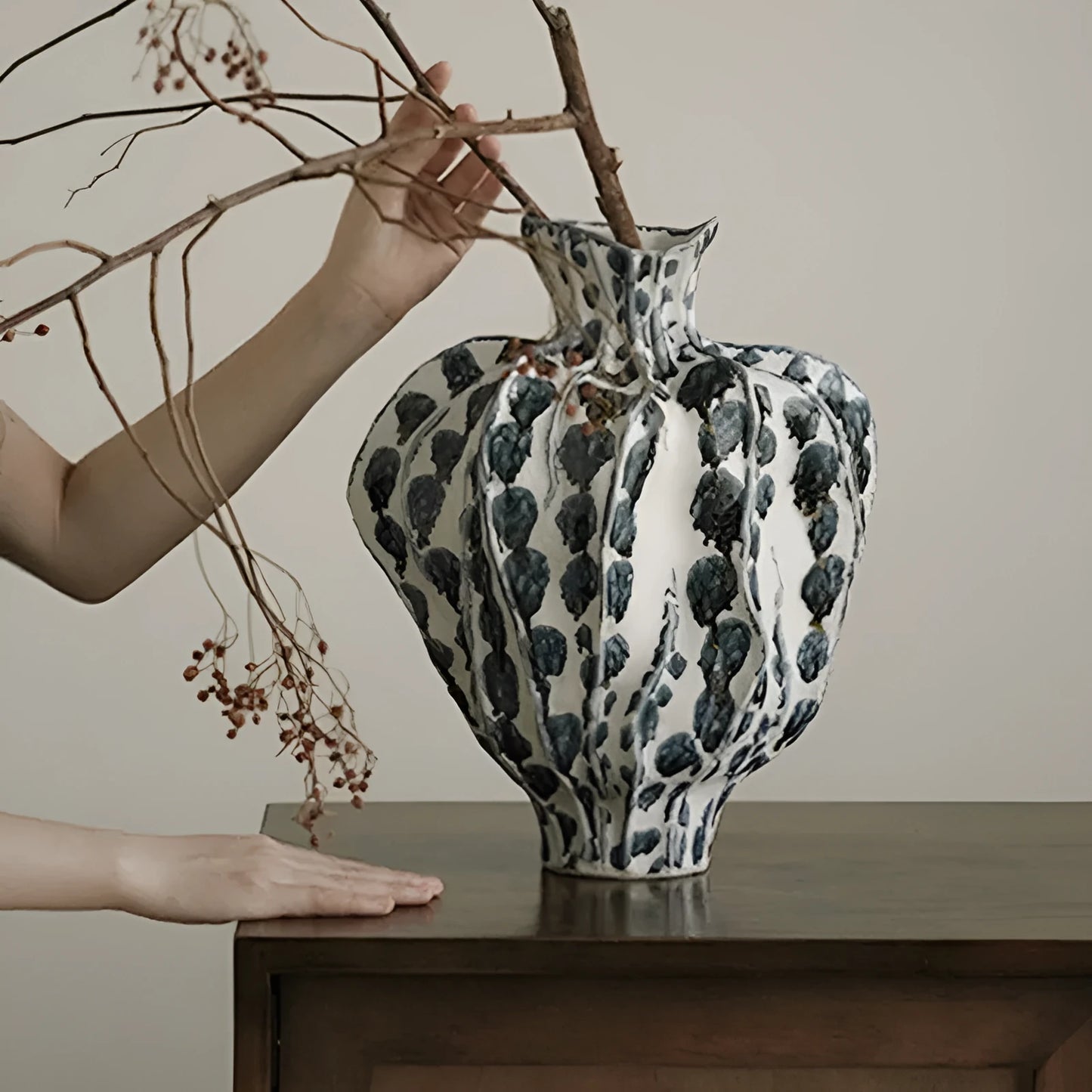 Moban celadon handmade ceramic vase with glass surface in blue and white sanitary ware colour