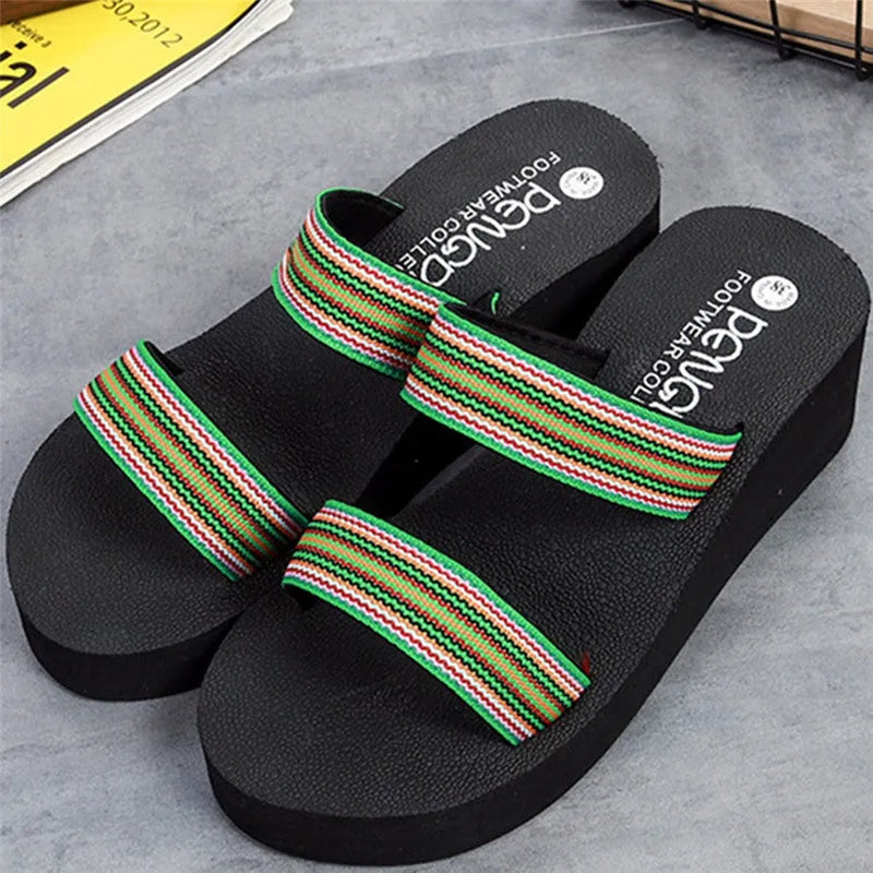 Summer women's bohemian slippers with a 5.5cm heel and high-elastic EVA upper for lightweight, flexible wear around the home or garden