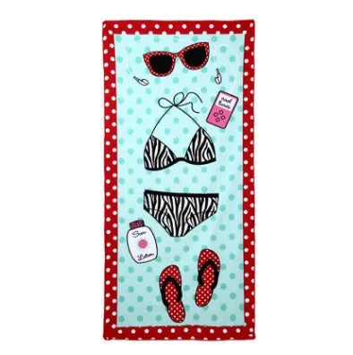 Large 150x70cm microfiber beach towel with colourful flamingo and summer ice cream printed designs