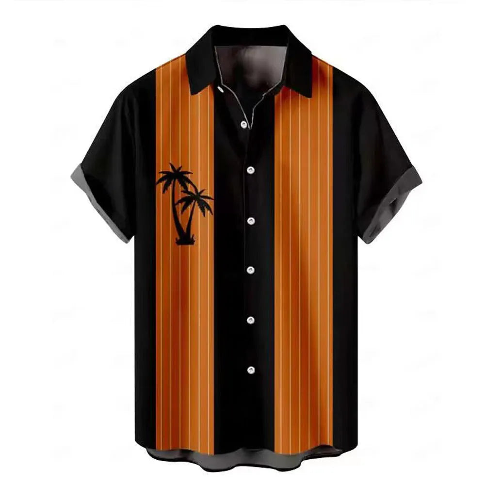Men's short-sleeved Hawaiian shirt with a colourful 3D printed pattern.
