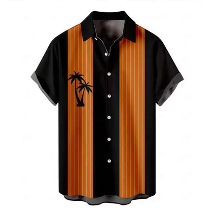 Men's short-sleeved Hawaiian shirt with a colourful 3D printed pattern.