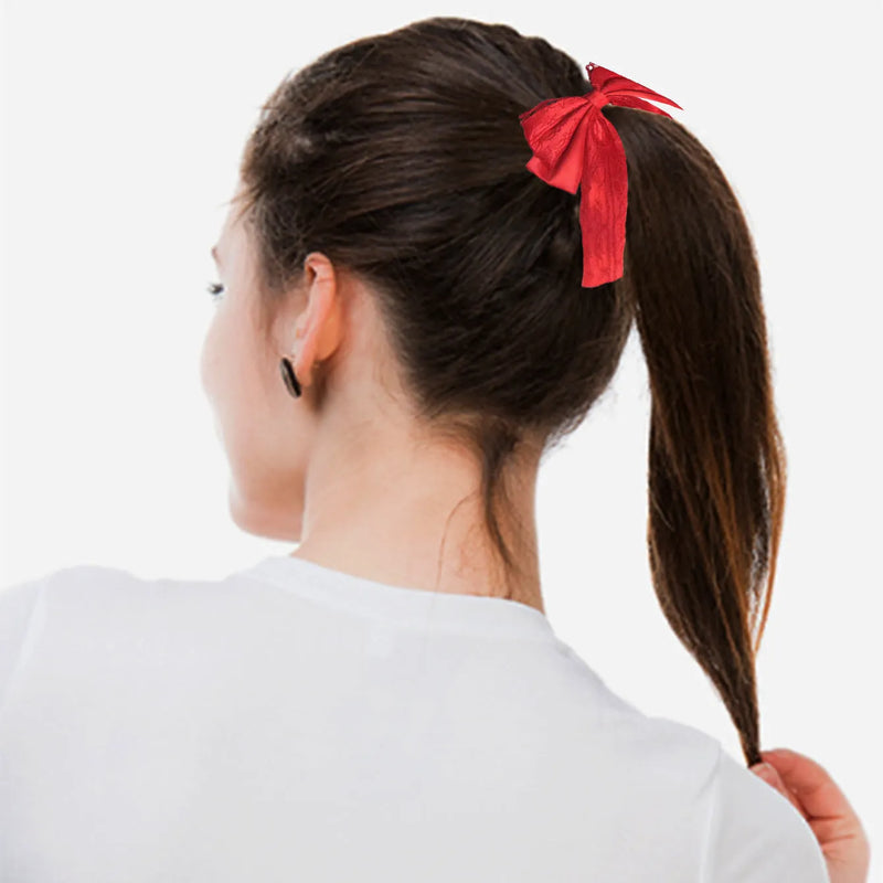 Velvet lace double layer ribbon bowknot hair accessories hair ring with high elasticity manual processing technology in ivory white and red colours for styling and event wear