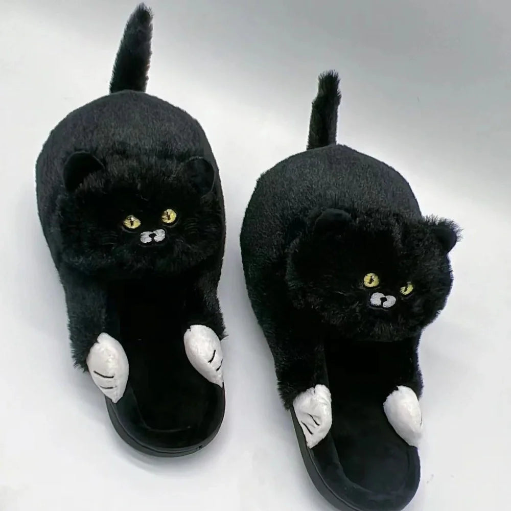 Blue cat pattern cotton slippers with 1.5cm heel and non-slip soles for UK sizes 35-43