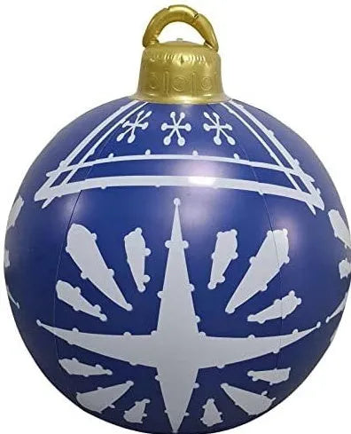 Large 60cm inflatable PVC Christmas decoration ball in bright colours for outdoor garden or tree display.