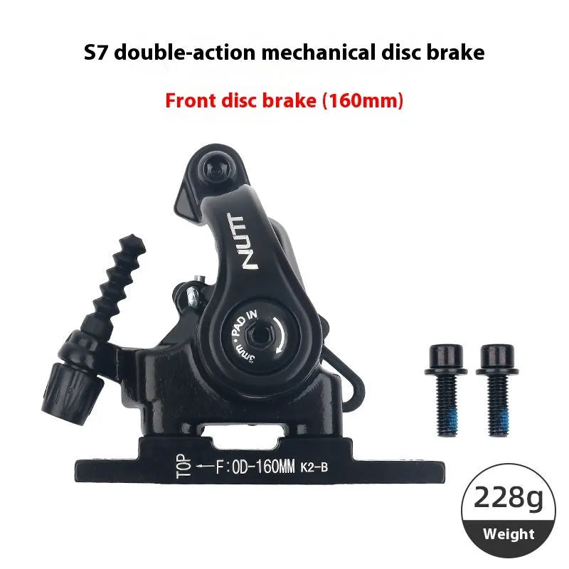 Road bike disc brake flat double-acting pull clip device in metal, S7, 140mm and 160mm front or rear option