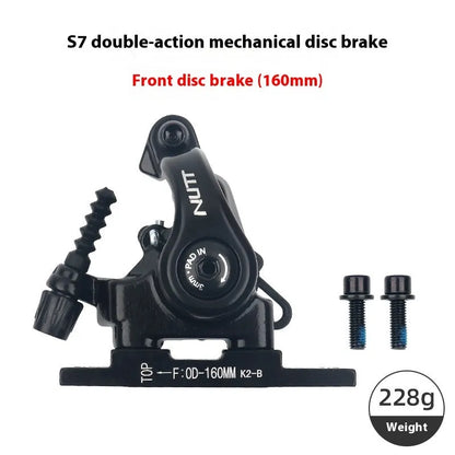 Road bike disc brake flat double-acting pull clip device in metal, S7, 140mm and 160mm front or rear option