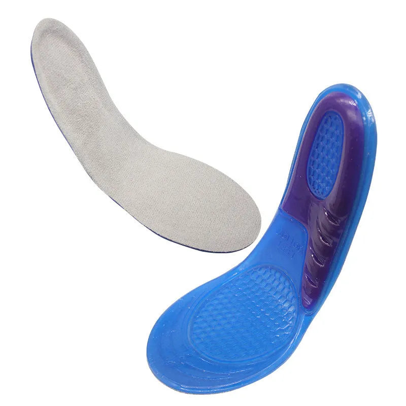 Pair of velvet TPE sports insoles in blue purple and black red, sizes S M L, unisex sweat-absorbent