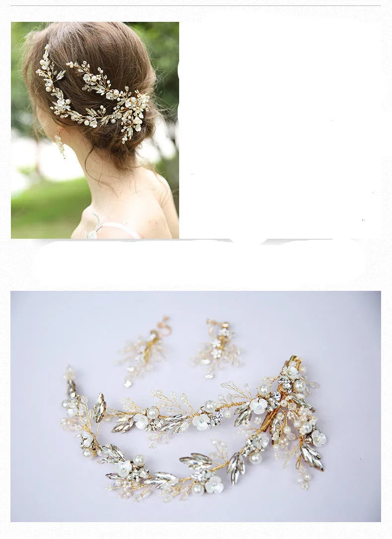 Bridal Wedding Hair Clip and Earrings Set in Gold Alloy with Rhinestone Crystal and Imitation Pearl, 27 x 13cm Hair Clip and 6.5 x 4cm Earrings for Brides, Bridesmaids and Formal Occasions