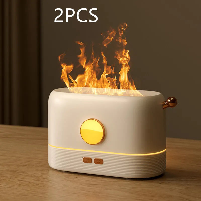 USB desktop humidifier with simulated flame effect and aroma diffusion functionality