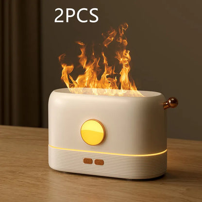USB desktop humidifier with simulated flame effect and aroma diffusion functionality