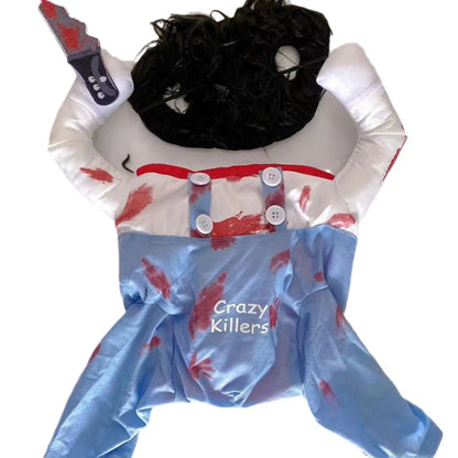 Bloody doll style pet costume for dogs with sand carving pattern in hip hop design
