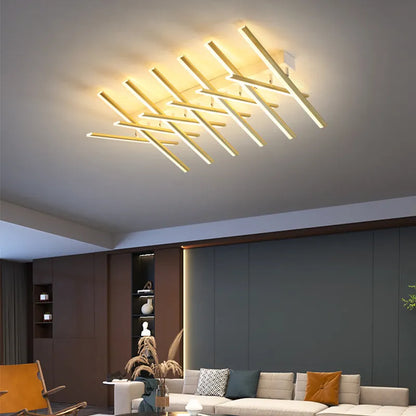 Modern wave style LED ceiling light with six 50cm arms in black or gold finish