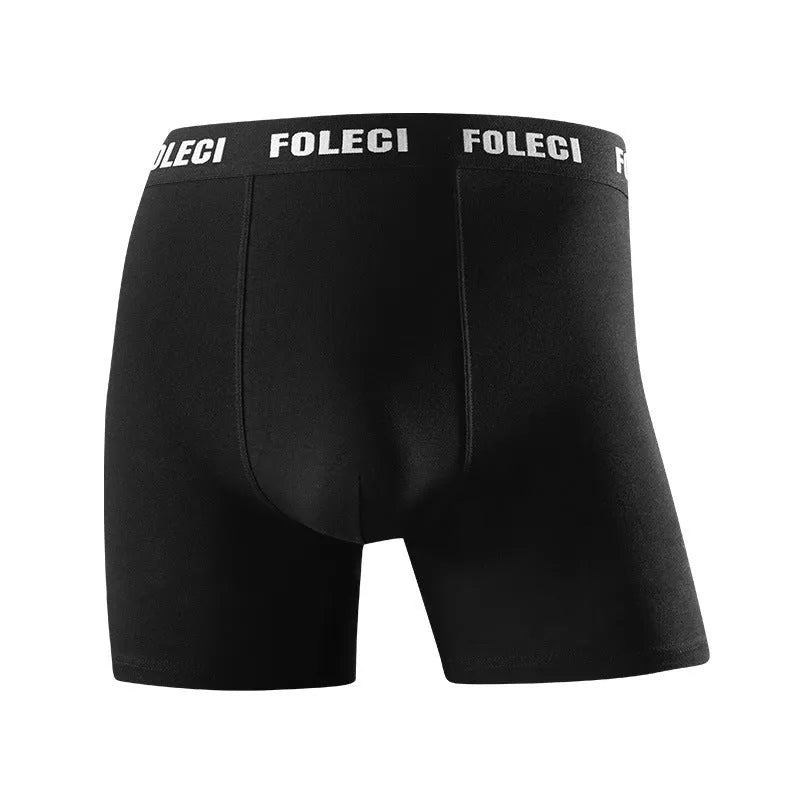 Men's pure cotton lengthened boxer briefs with anti-wear legs and high waist, available in five solid colours, sizes XL to 8XL.