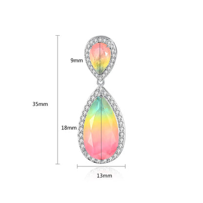 Copper inlaid synthetic gemstone drop earrings in blue, pink and yellow, fashion OL style