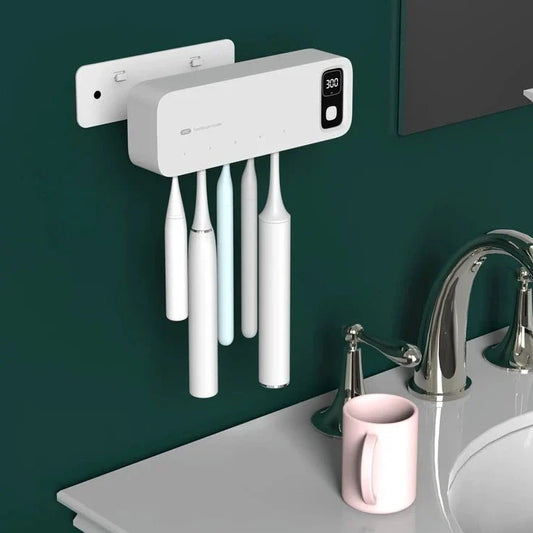 Rechargeable UV Toothbrush Sanitizer with LED Display and Wall Mount for Bathroom Accessories
