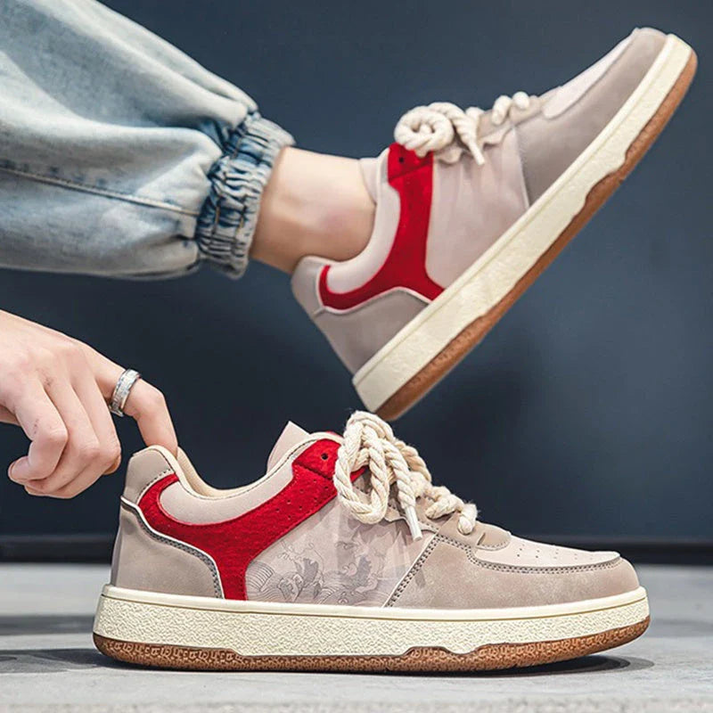 Comfortable lace-up casual shoes for men in various colors featuring soft, thick soles, breathable mesh lining, and stylish stitching details