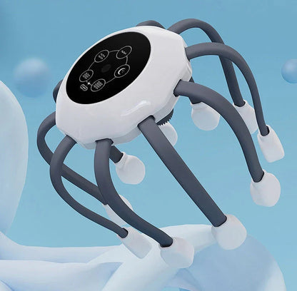 Soothing Octopus Head Massager with 14 independent massage heads and 5 customizable massage modes for targeted tension relief and relaxation