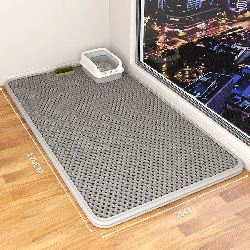 Double layer waterproof cat litter mat with non-slip backing in beige, black, blue and grey colour options