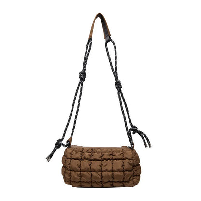 Women's lightweight nylon messenger bag in pillow shape with rhombus pattern and crossbody strap