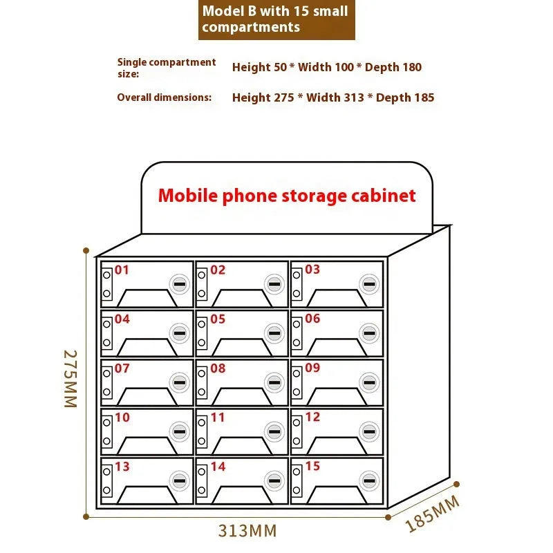 Transparent acrylic mobile phone storage cabinet with charging holes in modern simple style for office organisation