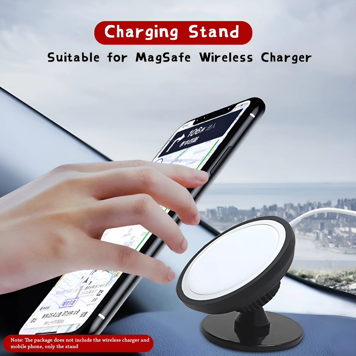 Black plastic car magnetic mobile phone holder showing air vent and base bracket mounting options