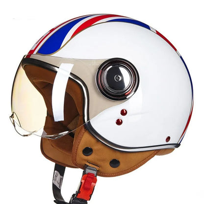 Retro style battery car half helmet in bright two-tone colours with ABS shell