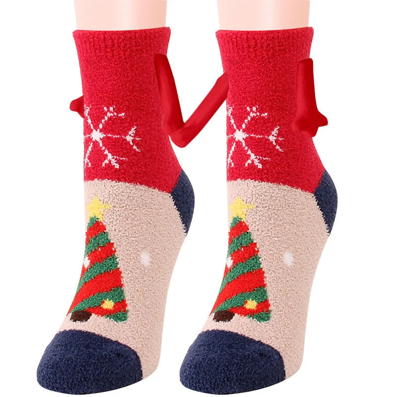 Christmas couple socks with magnetic suction feature for hand holding, in various animal patterns