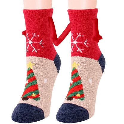 Christmas couple socks with magnetic suction feature for hand holding, in various animal patterns
