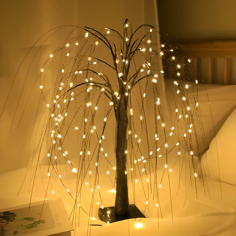 Copper wire decorative night light with 192 LEDs arranged in flexible 500mm tall display with warm white illumination