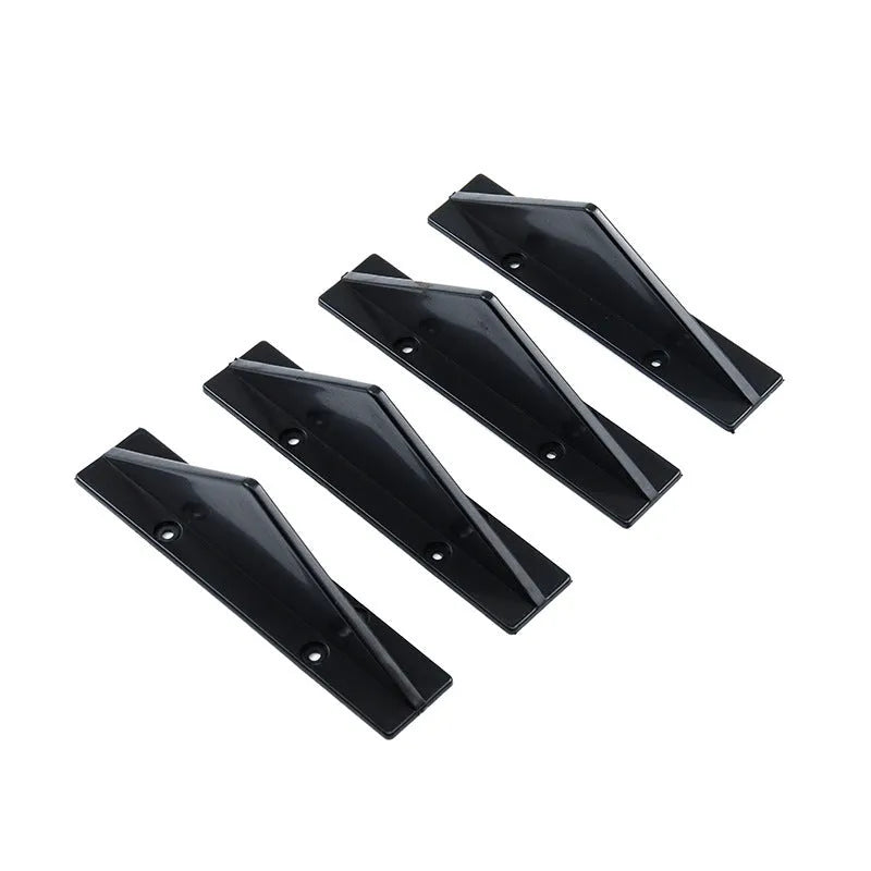 Black triangular car rear spoiler made of ABS plastic, 15cm wide, with mounting screws and adhesive.