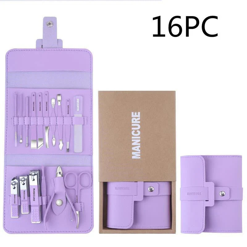 Premium 16-Piece Manicure Set with Stainless Steel Tools and Stylish PU Leather Case