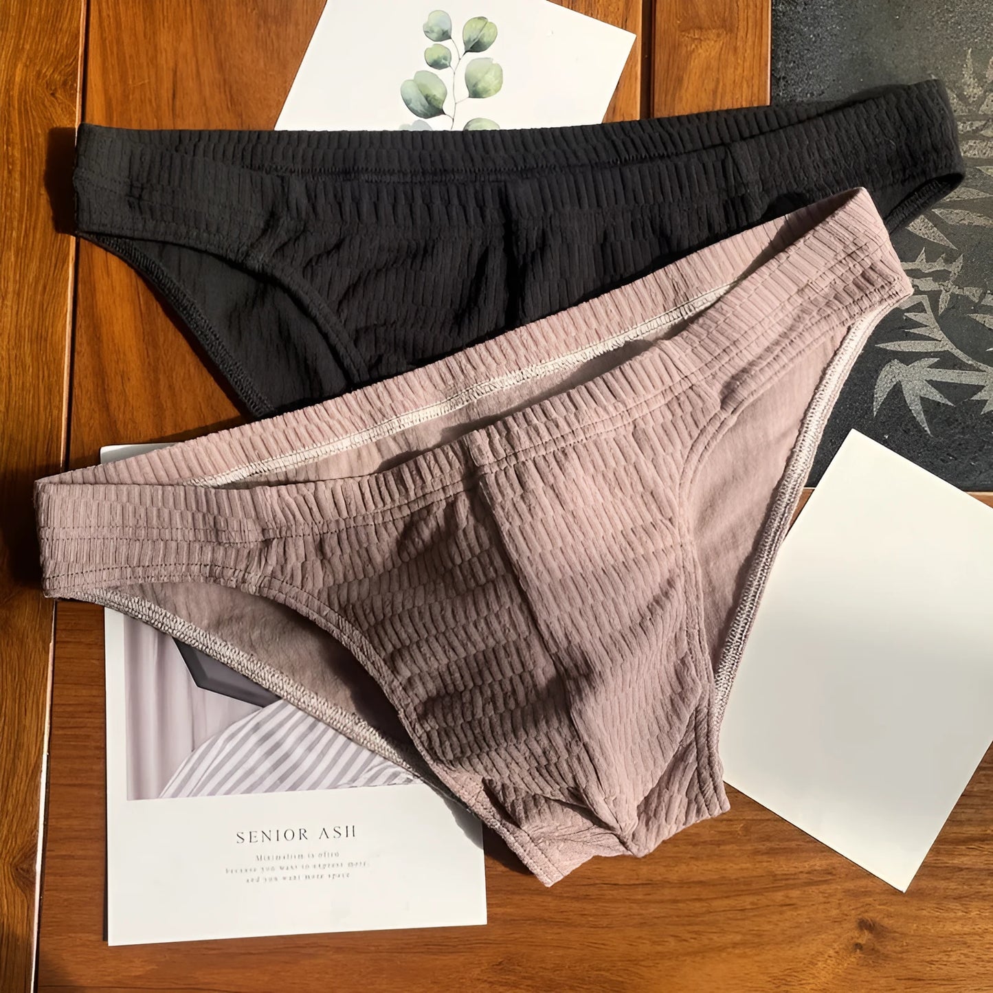 Men's solid colour pure cotton triangle underwear briefs on a mid-waist fit model