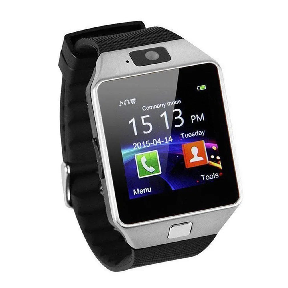 Bluetooth smart watch with touch screen and sporty silicone wrist strap in multiple colour options