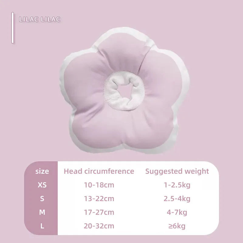 Adjustable cotton cat recovery collar with solar flower design in various colours