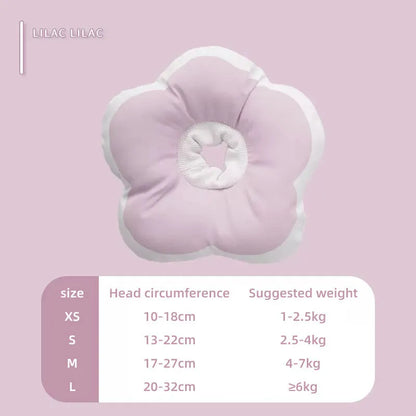 Adjustable cotton cat recovery collar with solar flower design in various colours