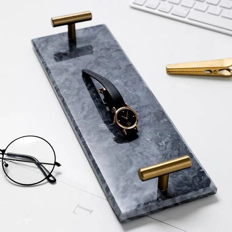 Nordic style marble tray for desserts and jewellery organisation