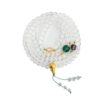 White crystal 108 bead rosary bracelet with geometric ethnic style