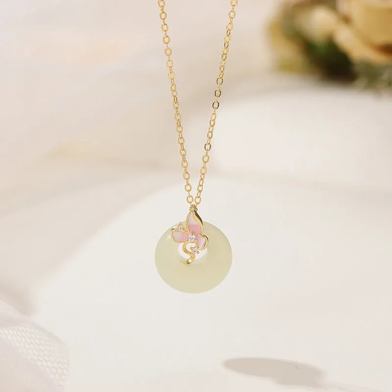 925 silver orchid necklace with geometric flower pendant and safety buckle clasp on O-ring chain
