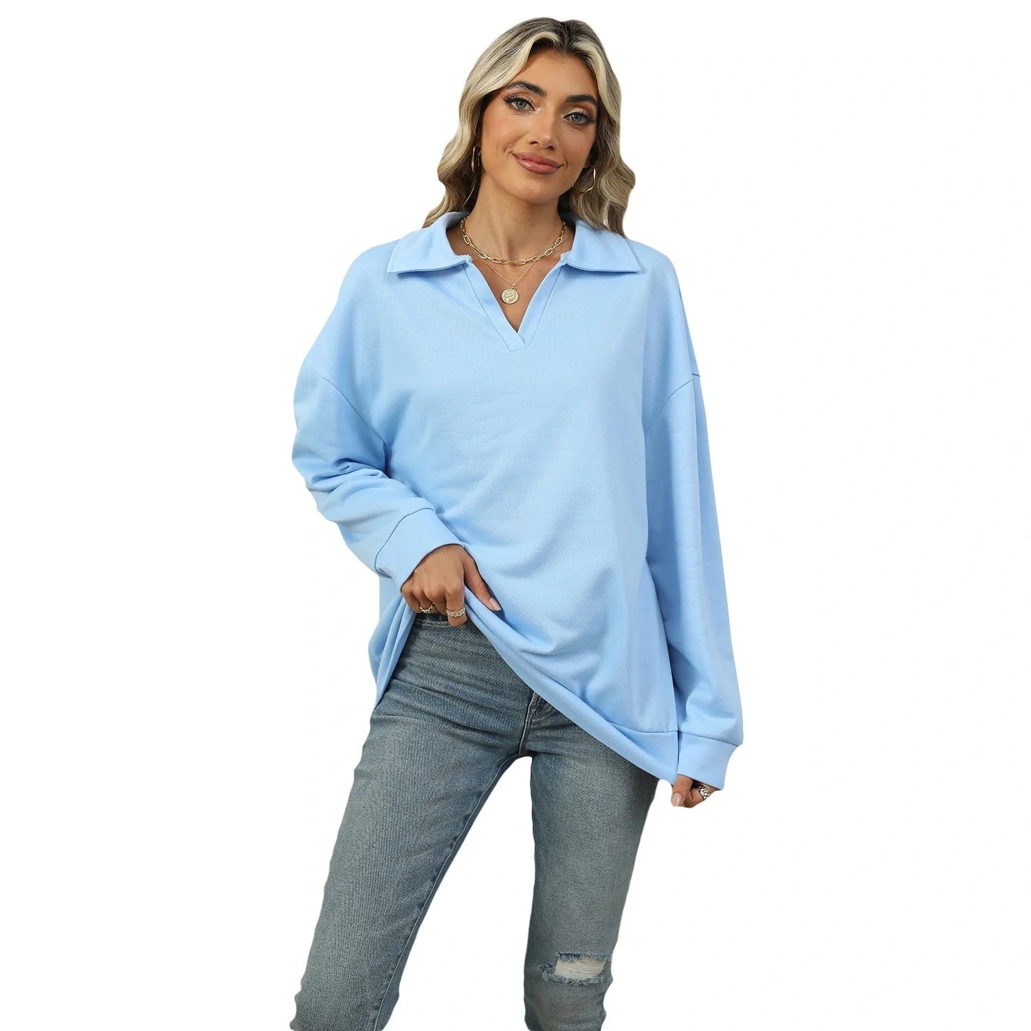 Stylish V-neck Lapel Sweatshirt for Women in various colours