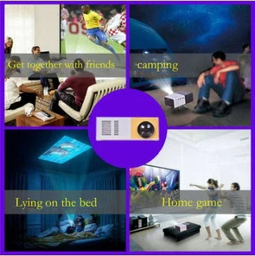 Compact 1080p HD home cinema projector with versatile connectivity and adjustable display settings