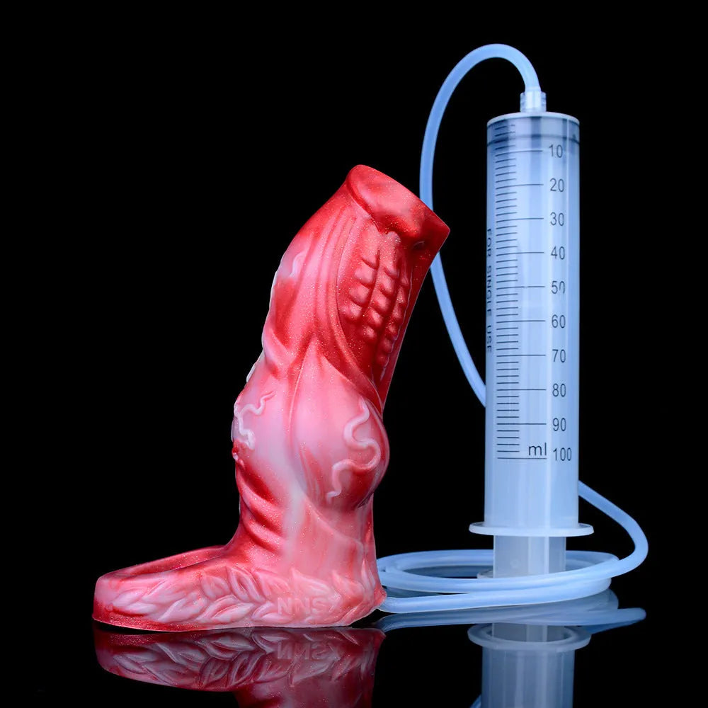 Water spray silicone exotic condom adult toy with syringe and scrotum ring in two size options