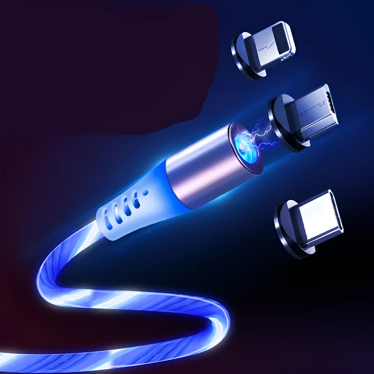 Colourful magnetic streamer data cable, 1m, 5V/2A, PVC, with Micro, Apple, or Type-C interface.