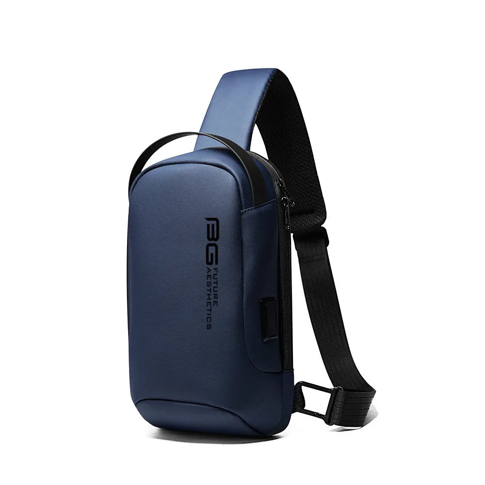 Men's Oxford cloth USB shoulder bag with letters print in business travel and commuting colours