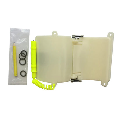 White luminous diving wrist slate with pencil and spare O-ring for underwater writing